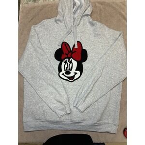 Disney Minnie Mouse Hoodie Sz XL Licensed Crochet Patch Sweatshirt Heather Gray